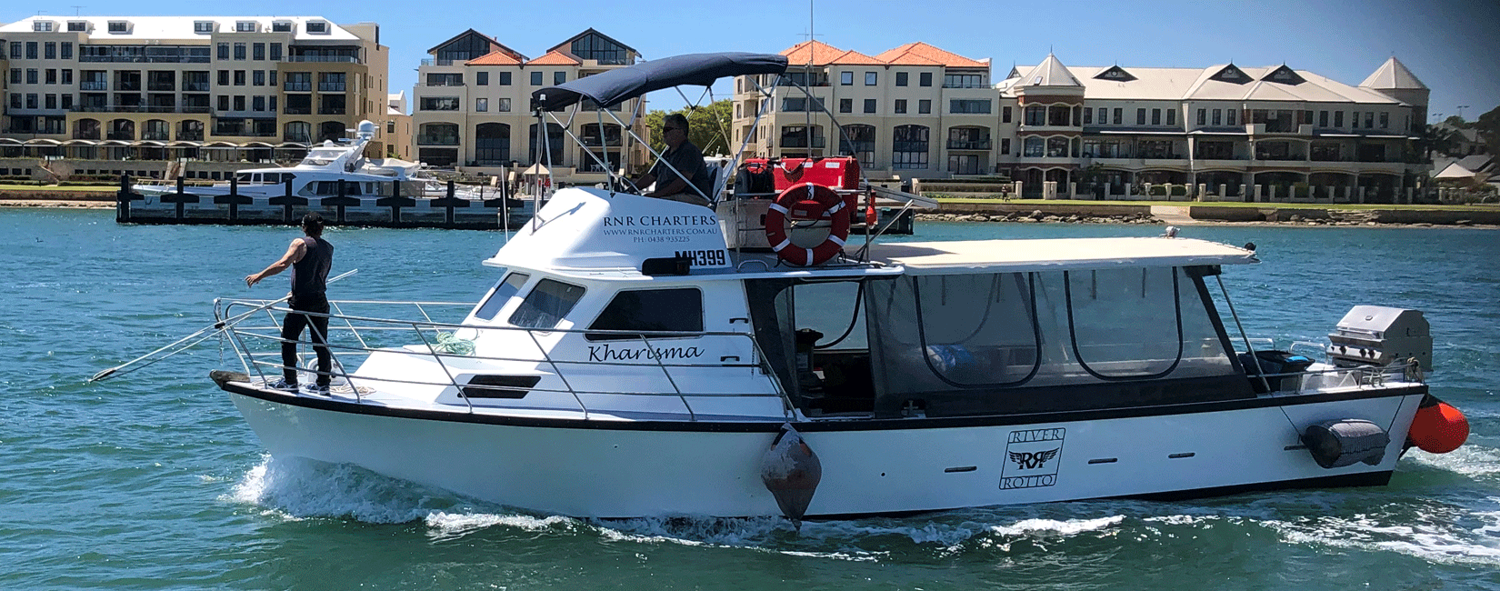 KHARISMA side profile boat charters Perth Swan Riever copy